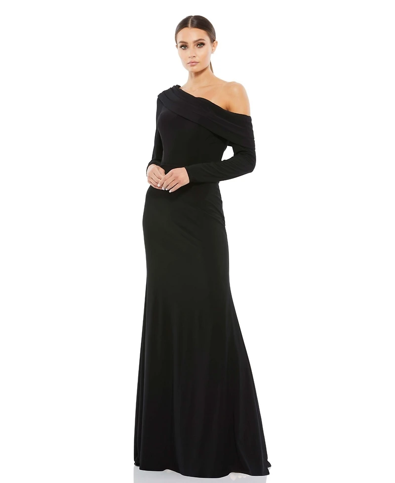 Mac Duggal Women's Ieena Drop Shoulder Long Sleeve Column Gown