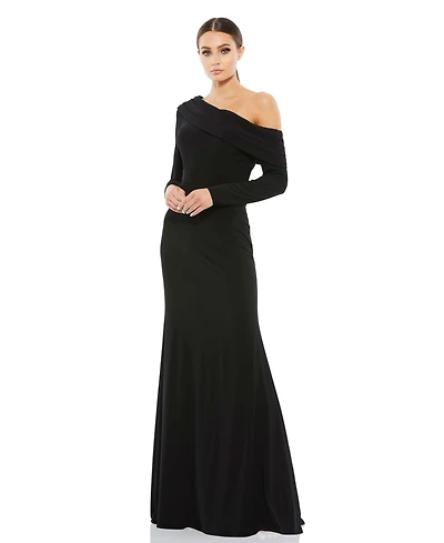 Mac Duggal Women's Ieena Drop Shoulder Long Sleeve Column Gown