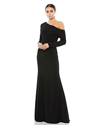 Mac Duggal Women's Ieena Drop Shoulder Long Sleeve Column Gown