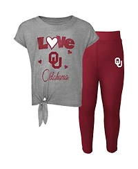 Toddler Girls Heather Gray, Crimson Oklahoma Sooners Forever Love Team T-shirt and Leggings Set