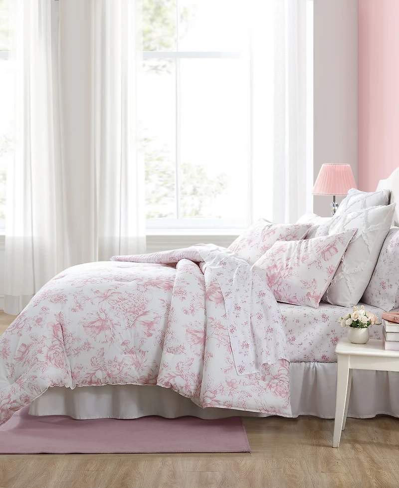 Laura Ashley Delphine Cotton Reversible 3 Piece Comforter Set, Full/Queen
