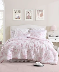 Laura Ashley Delphine Cotton Reversible 3 Piece Comforter Set, Full/Queen