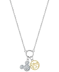 Disney Cubic Zirconia Mickey Mouse & Disney 100 Pendant Necklace 18" in Sterling Silver & 18k Gold-Plate