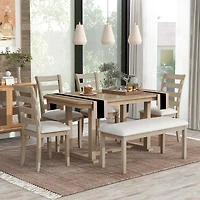 Streamdale 6-Piece Dining Table Set w/ Solid Rubberwood Top