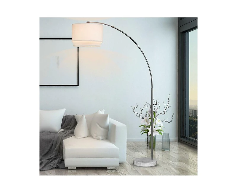 Fc Design Modern 81" Tall Standing Adjustable Arched Floor Lamp with Double Drum Shade and Marble Base