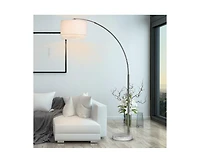 Fc Design Modern 81" Tall Standing Adjustable Arched Floor Lamp with Double Drum Shade and Marble Base