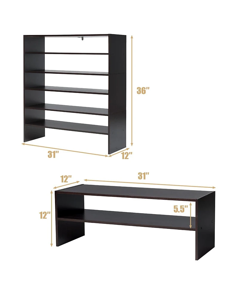 3 Pcs Stackable Shoe Rack 31-Inch Horizontal Organizer 2-tier StorageShelf