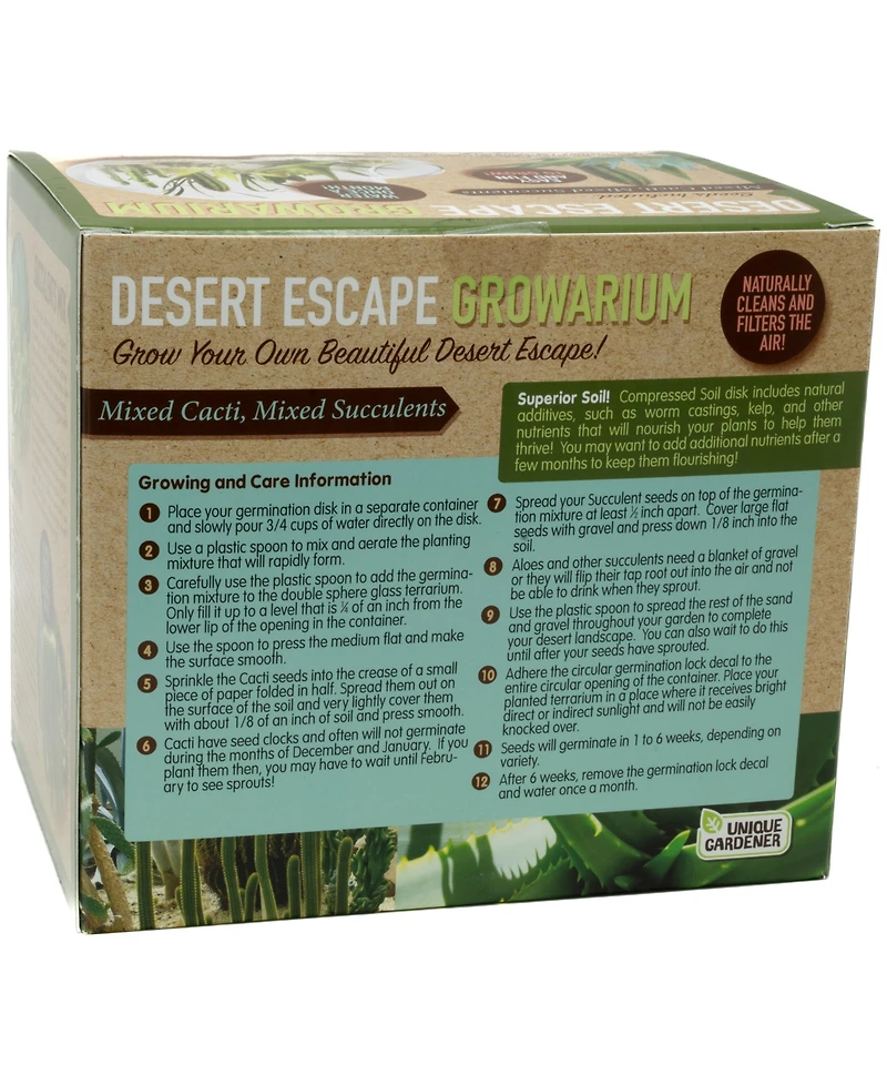 Unique Gardener Double Sphere Glass Terrarium Desert Escape Growarium Plant Kit