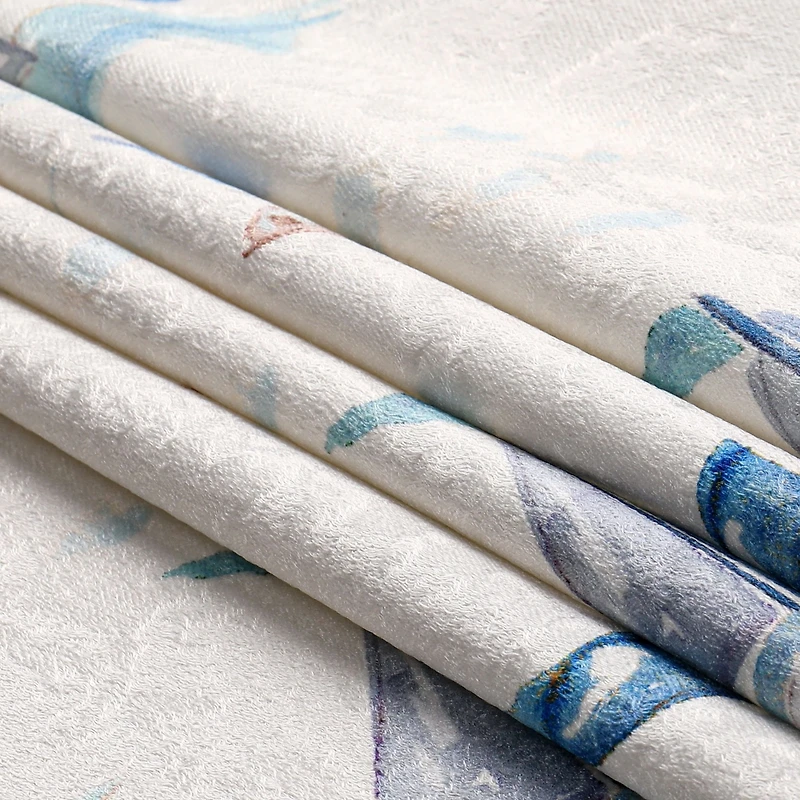 Kate Aurora Maritime Blues Coastal Sailboats And Fish Fabric Shower Curtain - 72 in. Wide x 72 in. Long