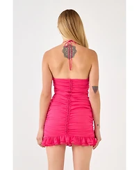 endless rose Women's Ruched Halter Mini Dress