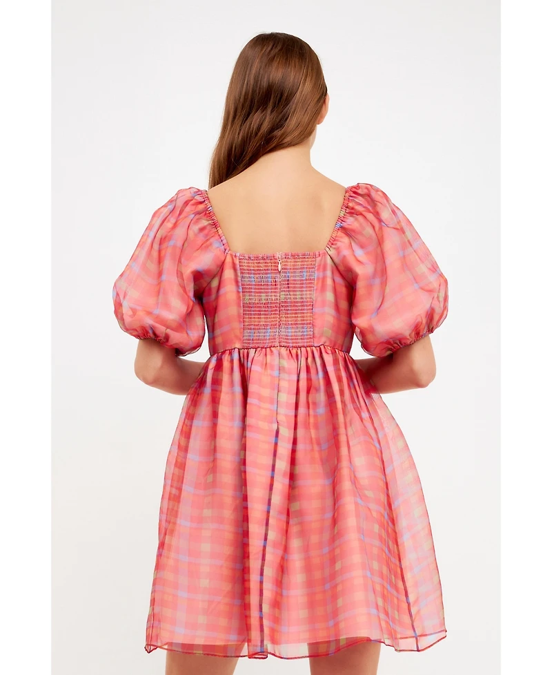 endless rose Women's Checker Puff Mini Dress