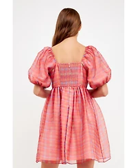 endless rose Women's Checker Puff Mini Dress