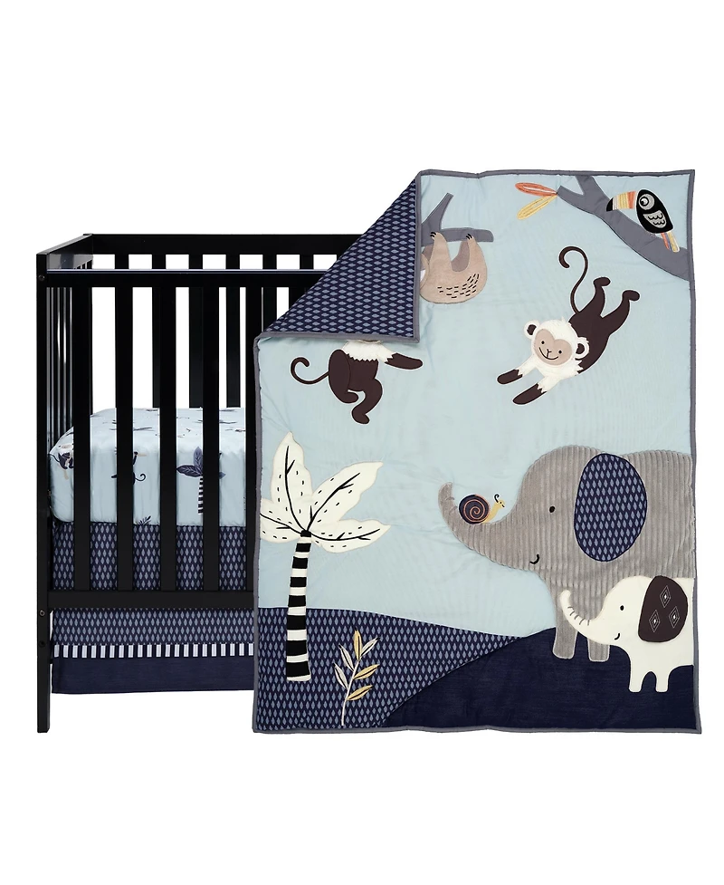 Lambs & Ivy Jungle Party 3-Piece Elephant/Monkey Baby Crib Bedding Set