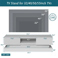 Streamdale Furniture 51.1" Modern Tv Stand With Led Lights, High Glossy Front Tv Cabinet