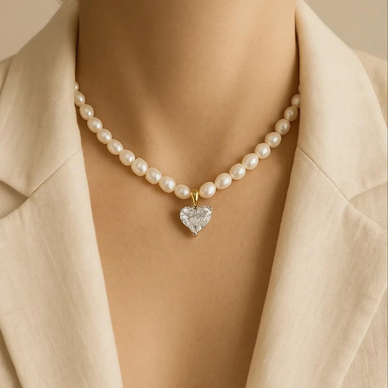 Freshwater Pearls Heart Pendant Lola Necklace 17" For Women