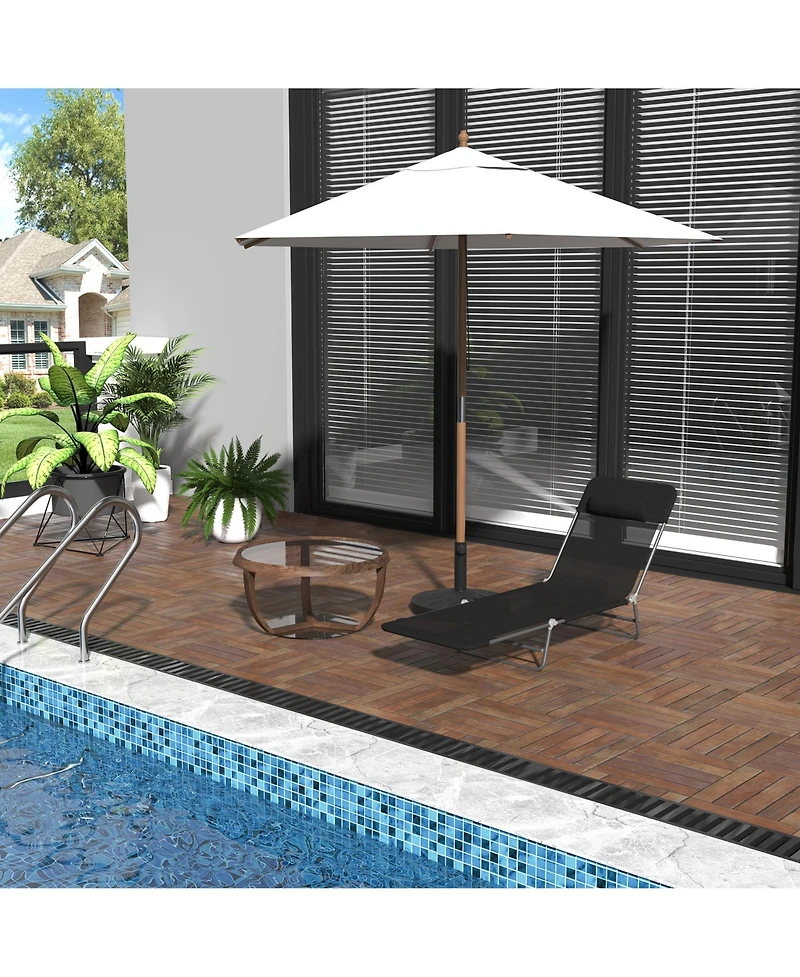 Outsunny Portable Sun Lounger, Lightweight Folding Chaise Lounge Chair w/ Adjustable Backrest & Pillow for Beach, Poolside and Patio