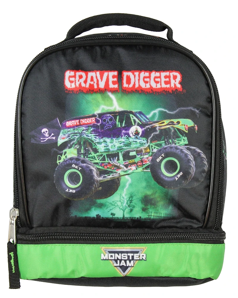 Monster Jam Grave Digger Monster Truck Insulated Dual Compartment Lunch Bag Lunch Box