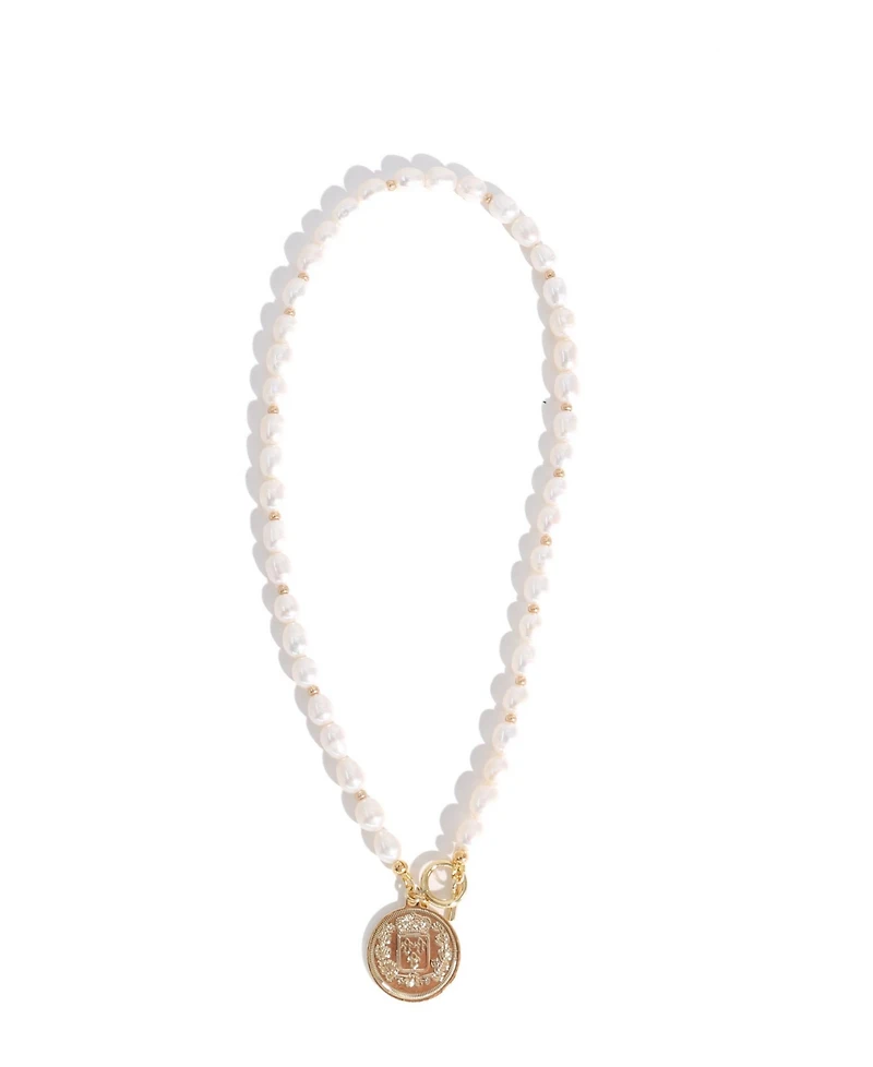 18K Gold Plated Freshwater Pearls with a Coin Pendant - Giorgia Pearl Necklace 17" For Women