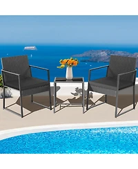 Costway 3pcs Patio Furniture Set Heavy Duty Cushioned Wicker Rattan Chairs Table Outdoor