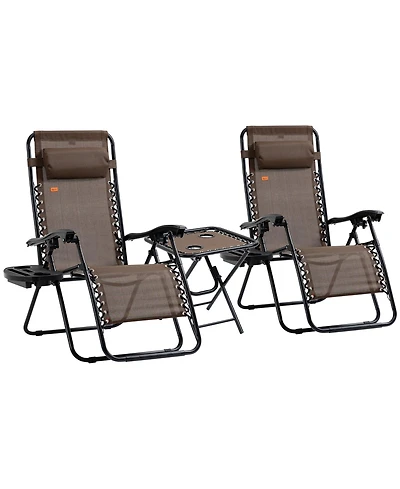 Outsunny Zero Gravity Chair Set with Folding Table & Cup Holder Trays,