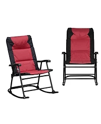 Outsunny 2 Piece Outdoor Rocking Chair Set, Patio Furniture Set with Folding Design, Armrests for Porch, Camping, Balcony, Red