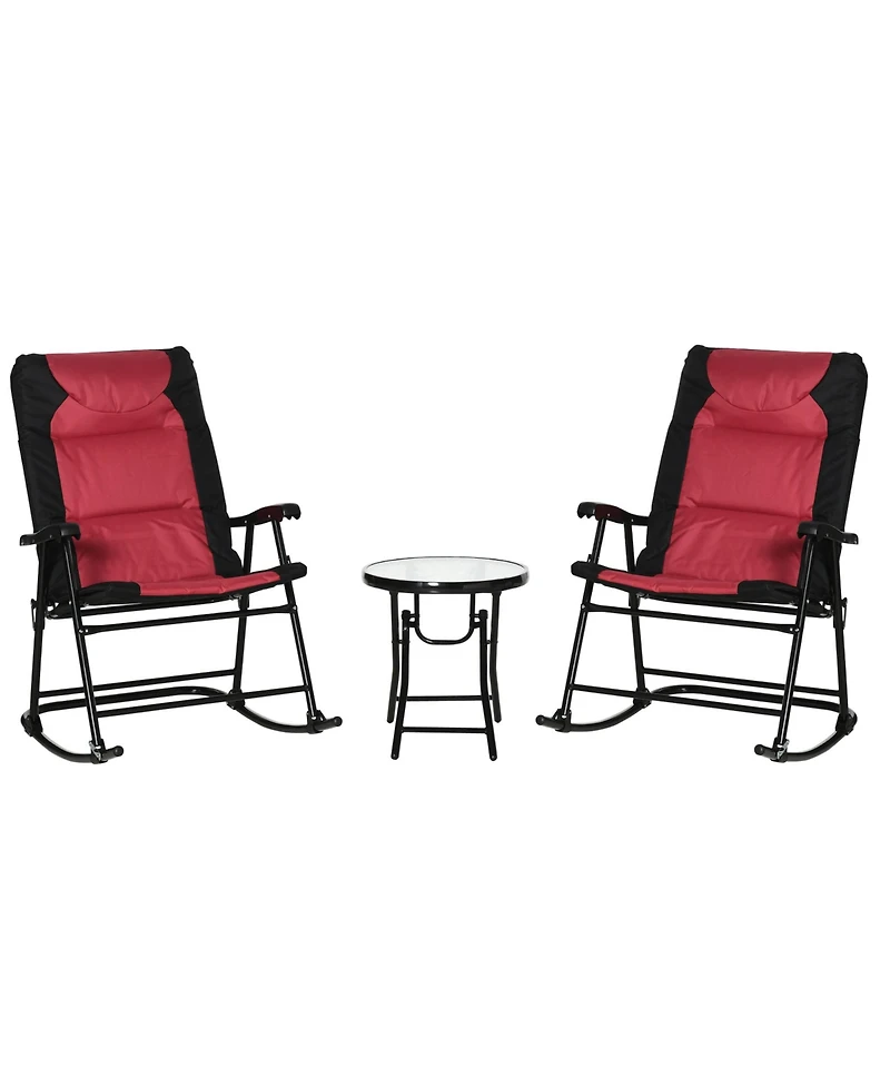 Outsunny 3PC Folding Outdoor Furniture Set, Rocking Chairs, Table,