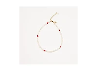18K Gold Plated Freshwater Pearls with Charming Red Hearts - Akari Choker For Women