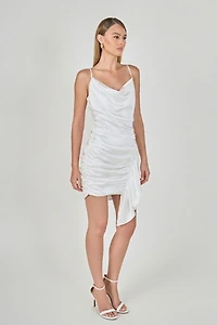 endless rose Women's Asymmetrical Waterfall Draped Satin Mini