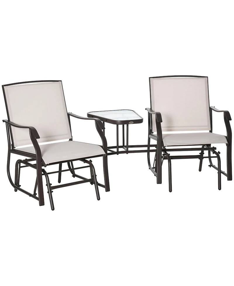 Outsunny Outdoor Glider Chairs with Coffee Table, Patio 2-Seat Rocking Chair Swing Loveseat with Breathable Sling for Backyard, Garden, and Porch