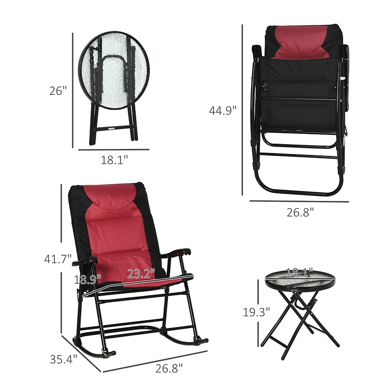 Outsunny 3PC Folding Outdoor Furniture Set, Rocking Chairs, Table,