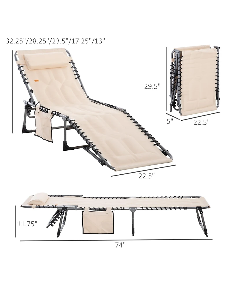 Outsunny Outdoor Padded Folding Chaise Lounge Chair with Reclining