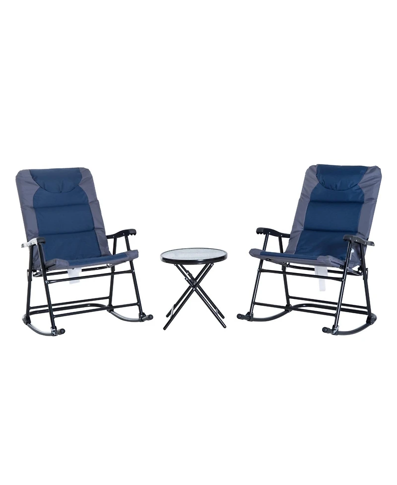Outsunny 3PC Folding Outdoor Furniture Set, Rocking Chairs, Table