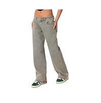 Edikted Womens Magda Low Rise Acid Wash Jeans