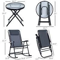 Outsunny 3 Piece Folding Rocking Chair Patio Table Set w/ 2 Rocking Chairs,