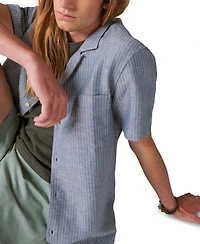 Lucky Brand Men's Stripe Linen Short Sleeve Camp Collar Shirt
