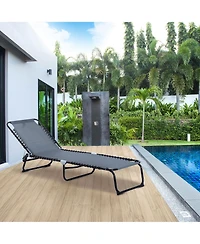 Outsunny Outdoor Folding Chaise Lounge Chair Portable Lightweight Reclining Garden Sun Lounger with 4-Position Adjustable Backrest for Patio, Deck, an