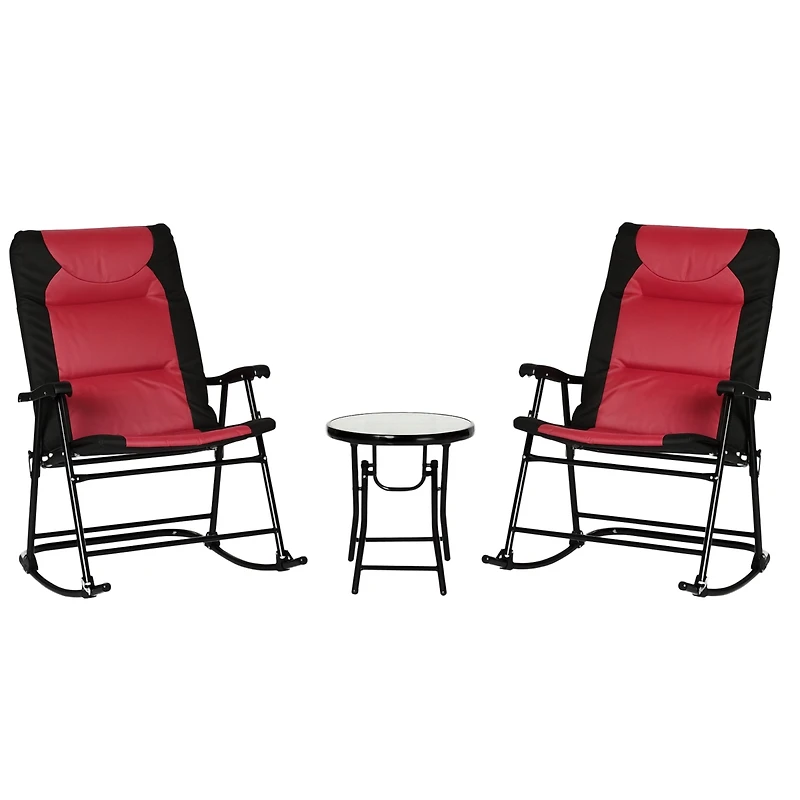 Outsunny 3PC Folding Outdoor Furniture Set, Rocking Chairs, Table,