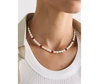 18K Gold Plated Freshwater Pearls with Charming Red Hearts - Akari Choker For Women