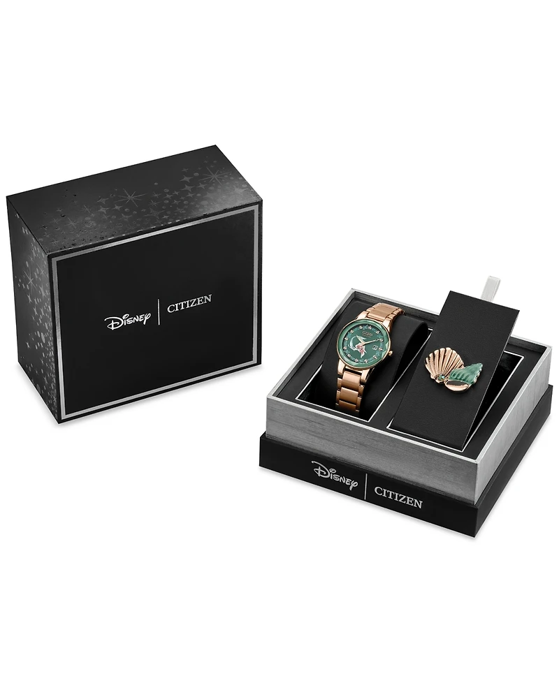 Citizen Eco-Drive Women's Disney Princess Ariel Rose Gold-Tone Stainless Steel Bracelet Watch 30mm Gift Set