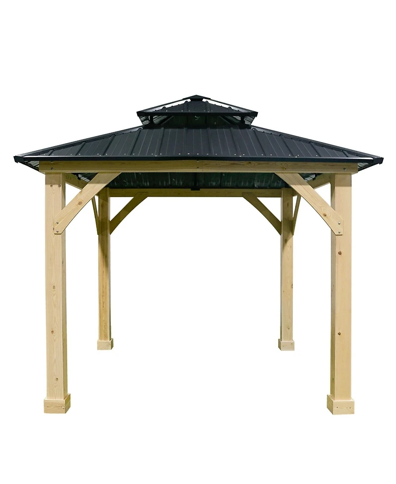 10'x10' Outdoor Patio Hardtop Gazebo Double Steel Roof Solid Wood Frame