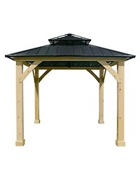 10'x10' Outdoor Patio Hardtop Gazebo Double Steel Roof Solid Wood Frame