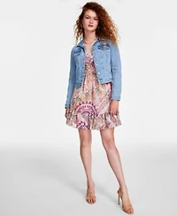 Guess Womens Denim Trucker Jacket Brigida Fit Flare Dress