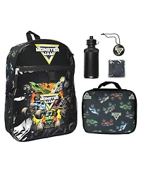 Monster Jam Megalodon Grave Digger Max-d Monster Trucks Backpack Lunch Bag Water Bottle Ice Pack 5 Piece Mega Set