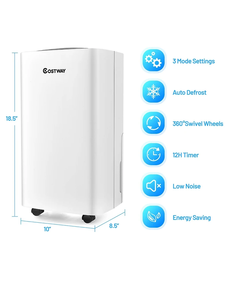 Pints 1500 Sq. Ft Portable Dehumidifier For Medium To Large Spaces