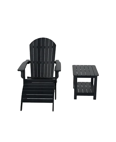 3-Piece Outdoor Adirondack Chair with Ottoman and Side Table Set