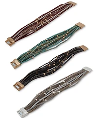 lonna & lilly Gold-Tone Beaded Suede Multi-Row Magnetic Flex Bracelet