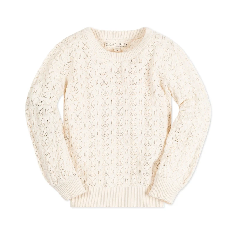 Hope & Henry Baby Girls Long Balloon Sleeve Pointelle Pullover Sweater