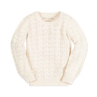 Hope & Henry Baby Girls Long Balloon Sleeve Pointelle Pullover Sweater