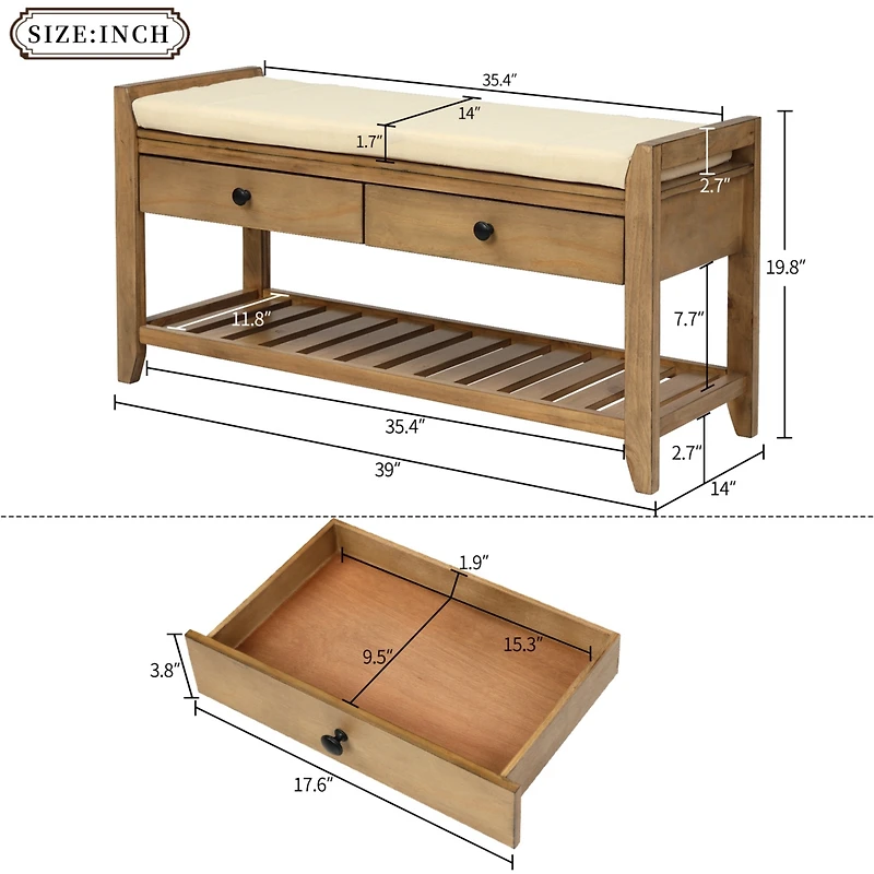 Streamdale Multipurpose Entryway Bench with Cushioned Seat and Drawers