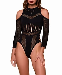 Hauty Women's 1 Piece Cold Shoulder Seamless Sheer Hosiery Lingerie